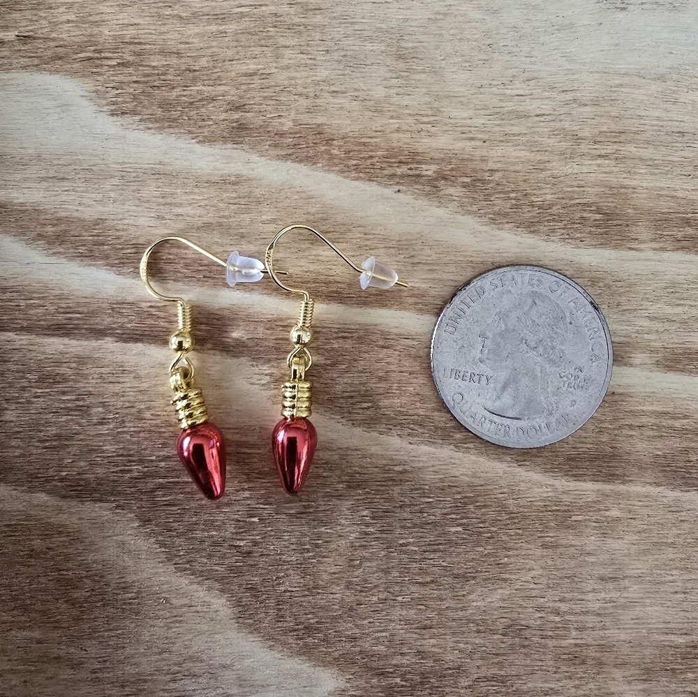 Red Mini Christmas Light Bulb Earrings.